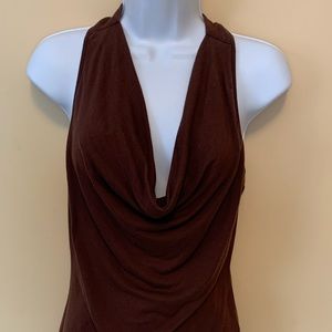 Fang. Chocolate brown sleeveless racer back top. Sexy plunging neckline!